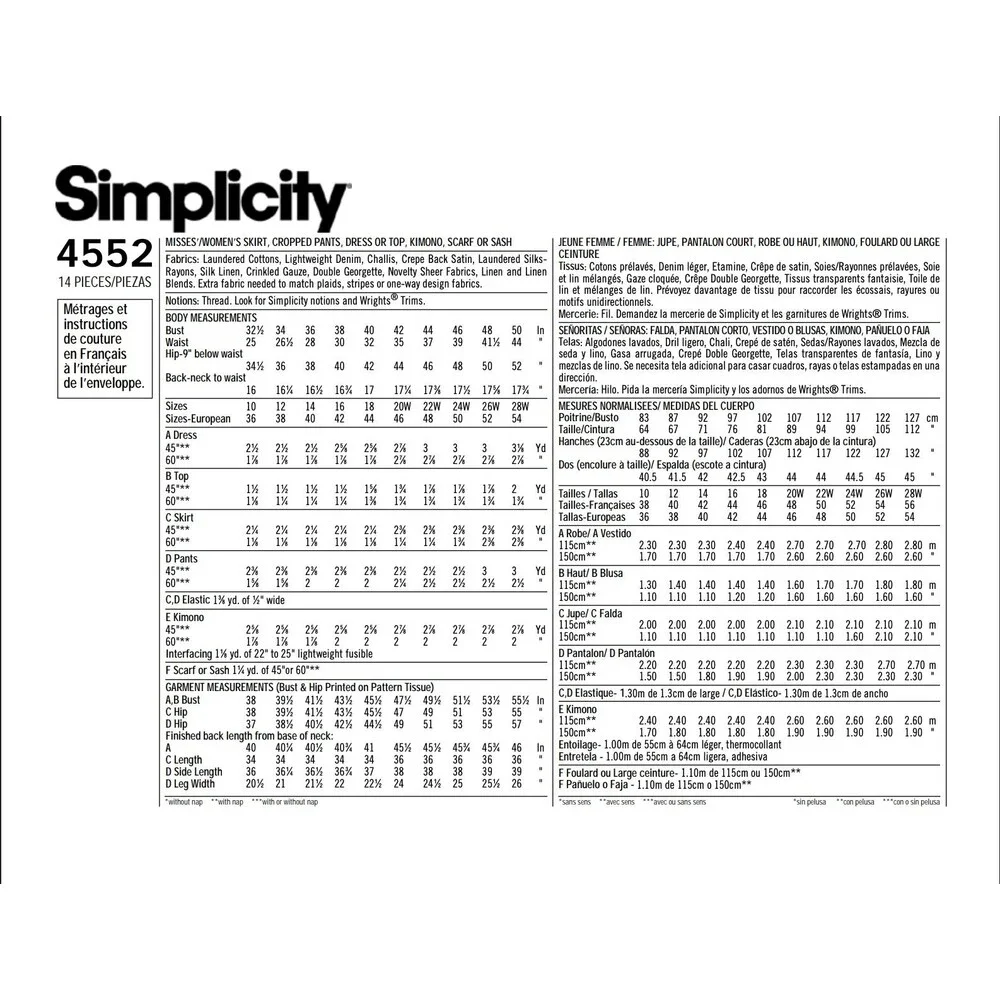 Simplicity 4552 Sewing Pattern Womans Dress Jacket Top Pants Plus 20W-28W UNCUT